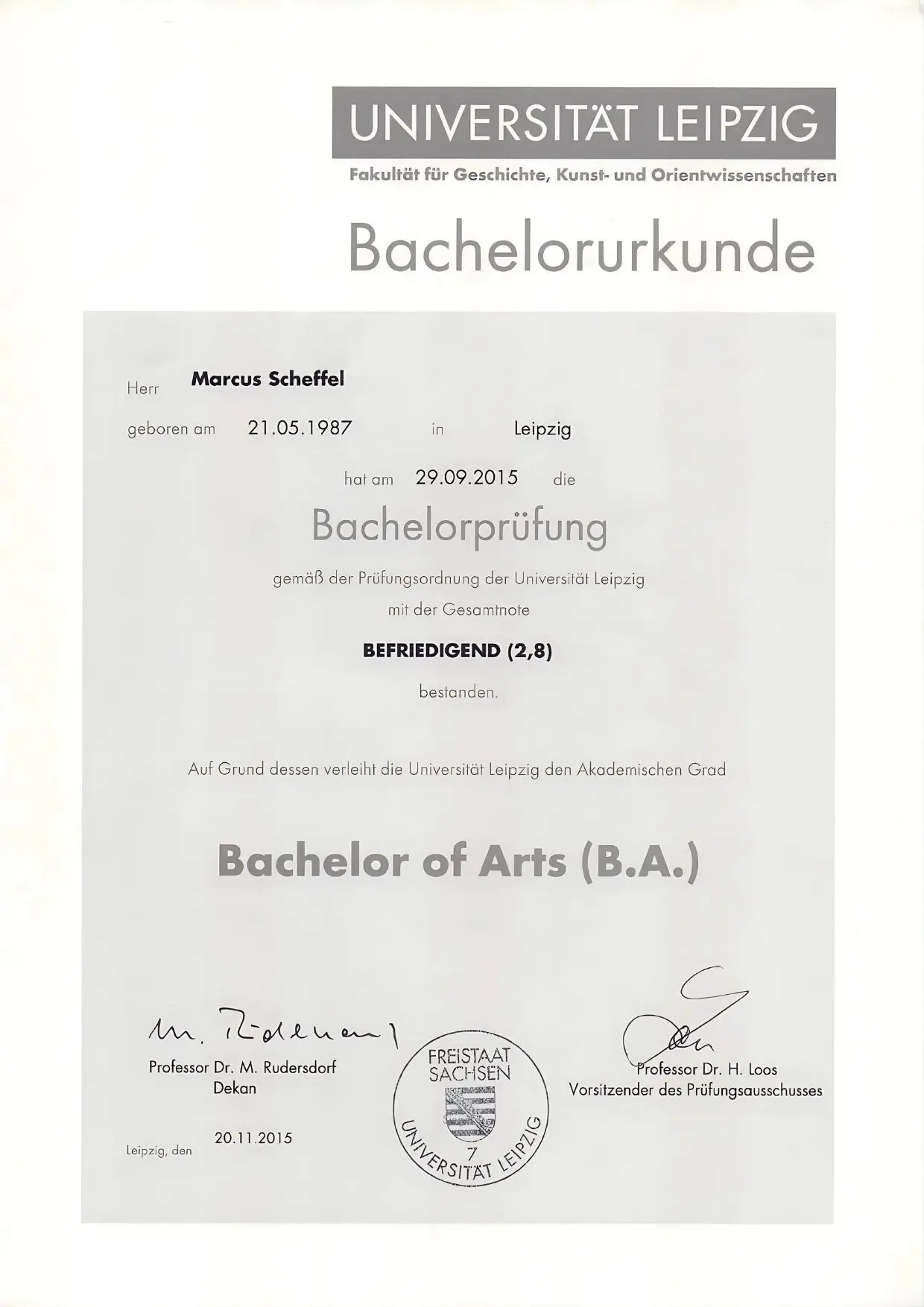 University of Leipzig Bachelor Degree