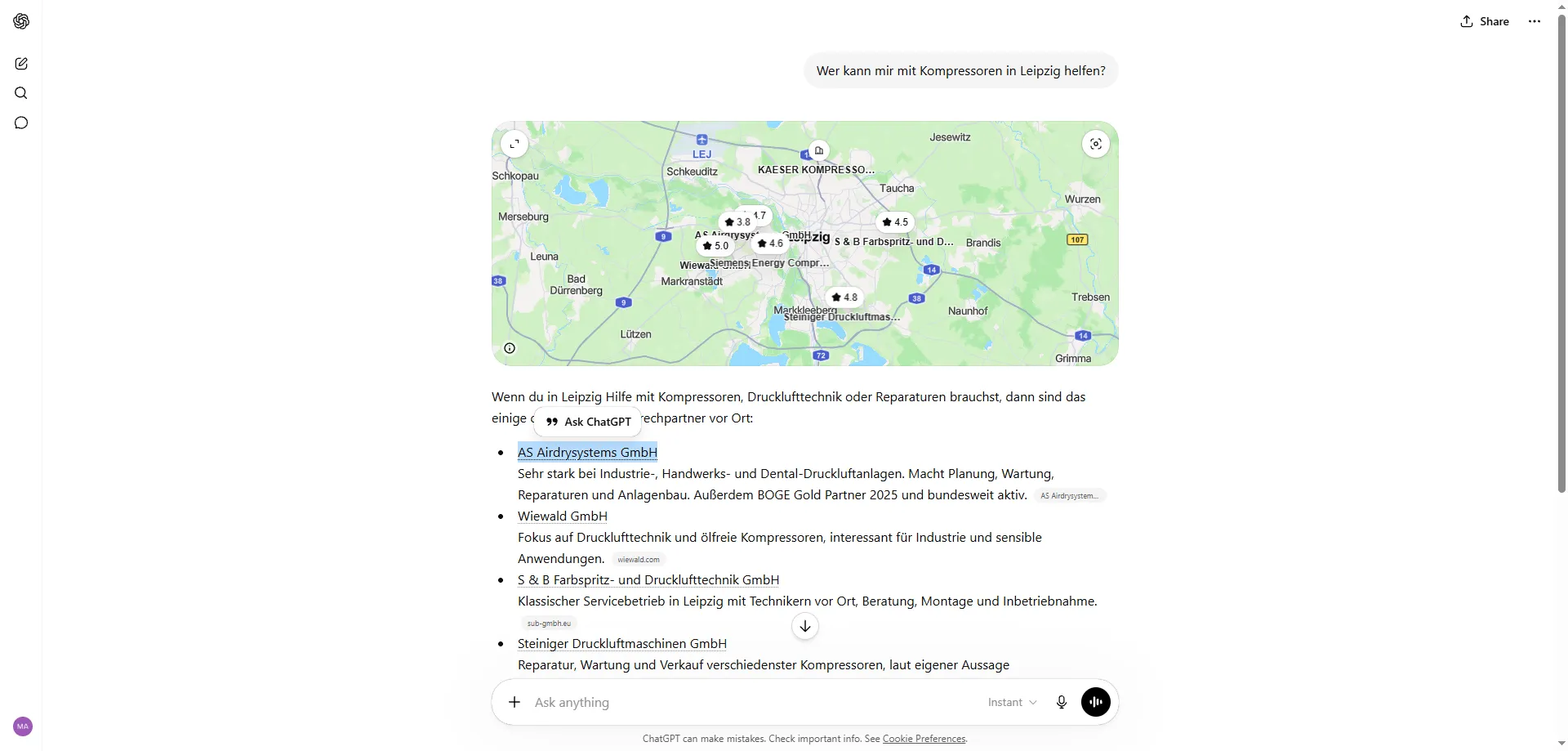 ChatGPT Empfehlung AS Airdrysystems