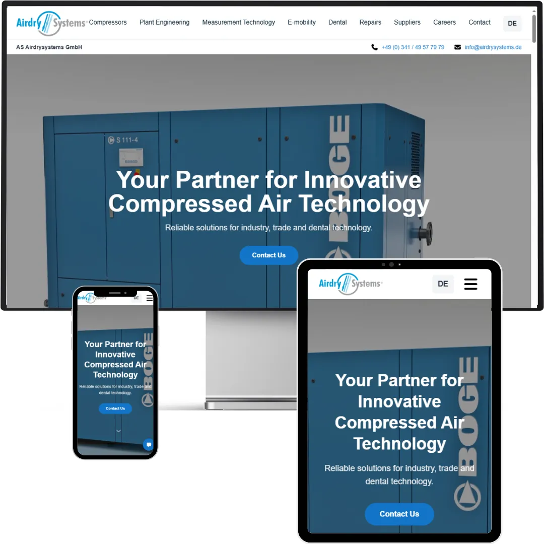 Responsive Mockup der AS Airdrysystems Website
